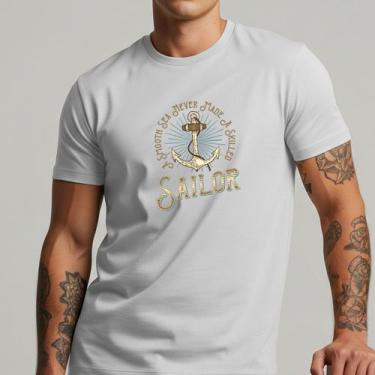 Imagem de Camiseta Masculina Estampa Âncora Sailor Nautica Vintage Algodão Confo