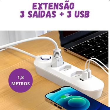 Imagem de Extensão Elétrica 3 Tomadas + 3 USB Filtro Linha 2m - LIPPIN