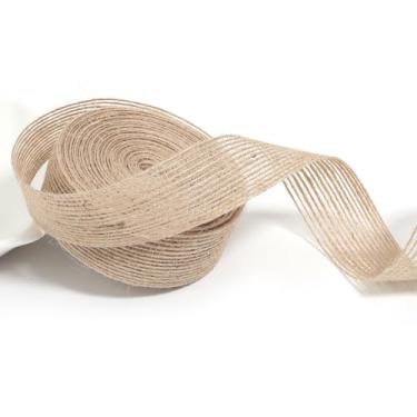 Imagem de Loomesh Fita de serapilheira para artesanato, juta rústica natural fita de linha bronzeada para decoração de casa ao ar livre, guirlanda de árvore, decoração de pote de pedreiro de casamento, embrulho