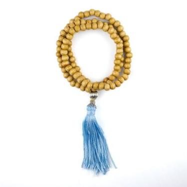 Imagem de Colar Japamala Budista 108 Contas Madeira Azul Claro - Lua Mística - 1