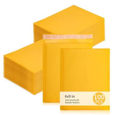 Imagem de MATUFF Kraft Bubble Mailers pacote com 100, dimensão externa de 17,8 cm x 25,4 cm, tamanho utilizável, envelopes de bolha de espessura 15 x 23 cm, à prova d'água, acolchoados, embalagens de envio para