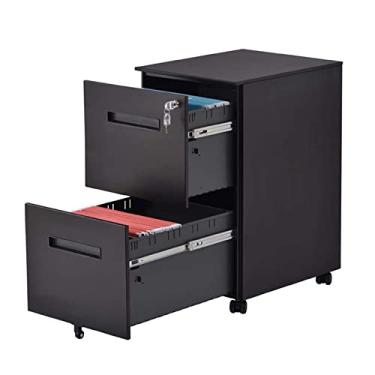Imagem de SISWIM Armário de arquivo com 2 gavetas de madeira preta armário de arquivo móvel sob a mesa totalmente para armário de arquivo de móveis de escritório doméstico