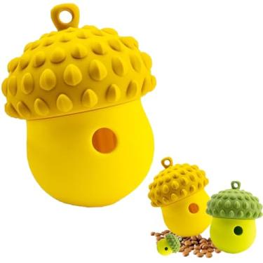 Imagem de SLAUNT Brinquedos interativos para cães, tratamento removível para filhotes, dentes limpos, brinquedo para mastigar dentição de silicone natural, bola de comida lenta, filhote de cachorro médio