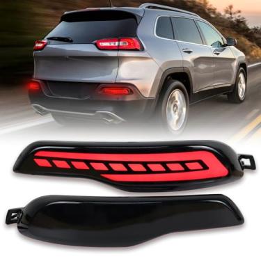 Imagem de PGTOPONE Refletores de para-choque traseiro de LED, luzes traseiras de freio de neblina compatíveis com Jeep Cherokee 2014-2018, par de motorista e passageiro, acabamento refletor original (SMOEKD)