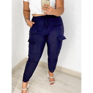 Imagem de Calça Feminina Plus Size Bengaline Cargo com Bolso Lateral Moda Plus S