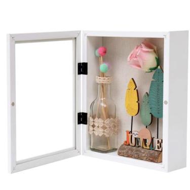 Imagem de Porta-retratos Shadow Box Muzilife 20x25cm Madeira e vidro branco