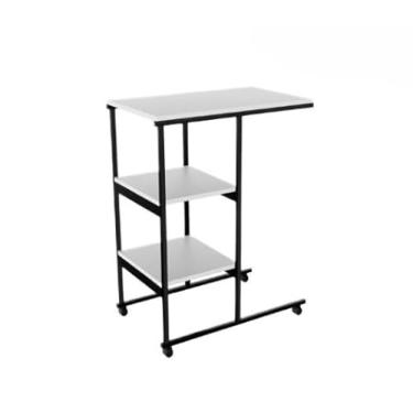 Imagem de Mesa de Apoio Lateral Carrinho Auxiliar com Rodinhas Mesinha Apoio de Notebook Cama Sofá Ferro e MDF(Branco)