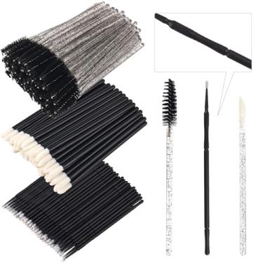 Imagem de Conjunto de 300 pincéis descartáveis de carretel para rímel, varinha de rímel, batom, cabo em forma de vara, cotonete de algodão para sobrancelha, extensão de cílios, tatuagem, batom, aplicador (preto