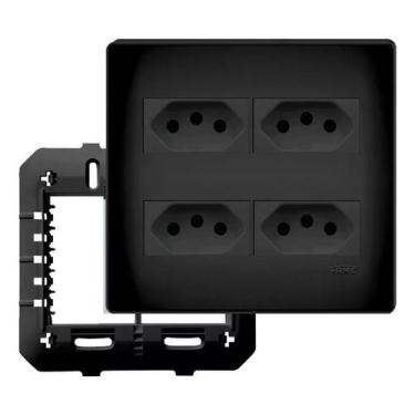 Imagem de Conjunto Placa 4x4 4 Tomada Simples 10a Habitat Black Fame