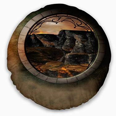 Imagem de Paisagem de fantasia marrom Designart com moldura fotografia sala de estar, sofá, almofada + capa de almofada impressa em ambos os lados 40 cm