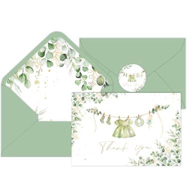 Imagem de JarThenaAMCS Pacote com 24 cartões de agradecimento chá de bebê aquarela saia verde cartões comemorativos com envelopes adesivos cartão de notas em branco para festa de aniversário de menina revelação