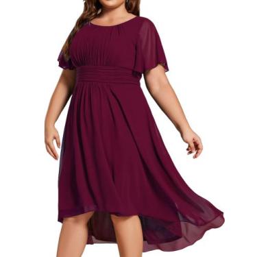 Imagem de Vestido de festa Ever-Pretty Plus com gola redonda em chiffon bordô