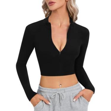 Imagem de Top curto CLOZOZ de manga comprida simulação de gola alta com zíper pa