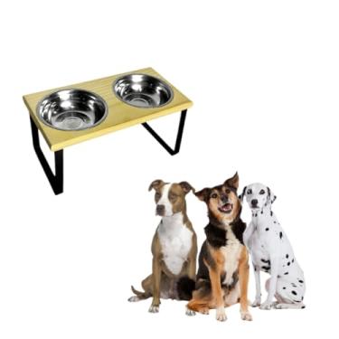 Imagem de Comedouro Elevado Duplo Pé de Ferro P M G Resistente Tigela Inox Cachorro Gato Cães Pet Ração Água(M)
