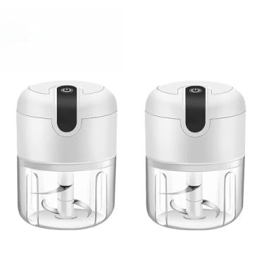 Imagem de Mini processador moedor elétrico carne legumes alho frutas amêndoa recarregável USB moedor de alho(Branco-2PCS)