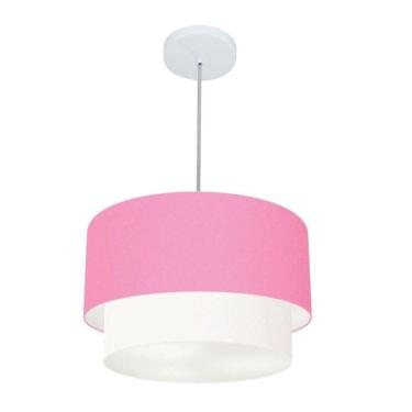 Imagem de Lustres Pendentes Duplo Cilíndrico Vivare Md-4350 Cúpula Em Tecido 45x40cm - Bivolt Rosa-bebê-branco 127/220v