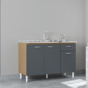 Imagem de Balcão de Pia 3 Portas 1 Gaveta 120cm sem Pia  A434 Poquema - Damasco/Cinza