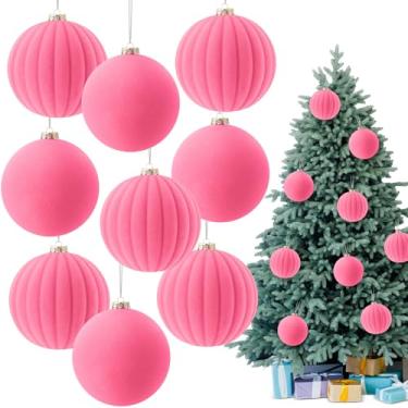 Imagem de Syhood 9 bolas de veludo de 10 cm bolas de Natal de veludo, enfeites de bola de árvore de Natal, bolas de plástico para pendurar em árvore de Natal, guirlanda de casa, decoração de festa de casamento
