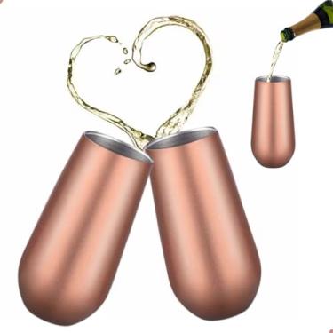 Imagem de Kit 5 Copos Champanhe Espumante Vinho Drink 180ml Aço Inox Luxo (Rose)