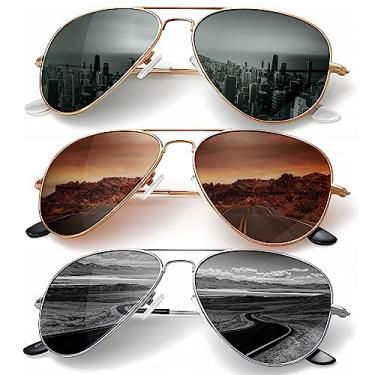 Imagem de KALIYADI Óculos De Sol Aviador Polarizados Para Homens E Mulheres, Metal Com Bloqueio Uv, Pacote 3 (Verde Escuro/Marrom/Preto Prateado, 62 Mm)