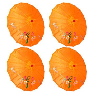 Imagem de Pacote global TJ com 4 guarda-chuva japonês chinês tamanho 55 cm parasol para festas de casamento, fotografia, fantasias, cosplay, decoração e outros eventos - 4 guarda-chuvas, Laranja