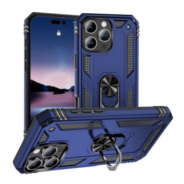 Imagem de SORAKA Capa para iPhone 16 Pro Max com suporte de anel, capa protetora para iPhone 16 Pro Max, capa traseira de policarbonato rígido com placa de metal para suporte magnético de telefone carro azul