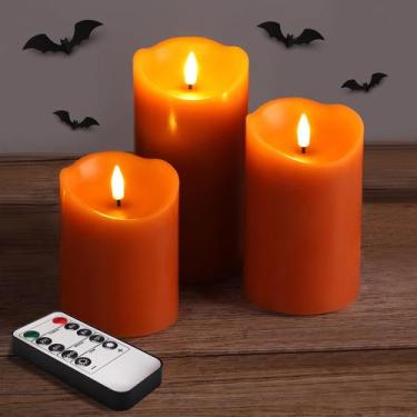 Imagem de Velas de pilar sem chama Girimax Burnt Orange com conjunto remoto 3
