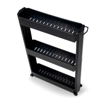 Imagem de Carrinho Organizador Multiuso 3 Prateleiras, com Rodinhas, para Manicure, Banheiro, Lavanderia e Cozinha,(preto)