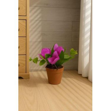 Imagem de Mini Vaso Decorativo C/ Flor Primavera Artificial Realista Rosa - Caca