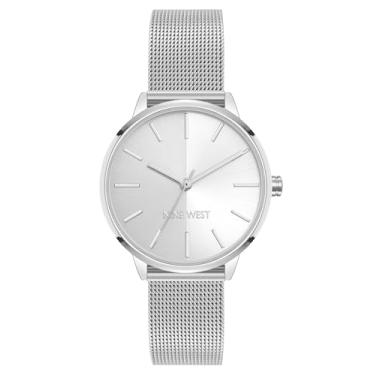 Imagem de Nine West Relógio feminino com pulseira de malha, Prata