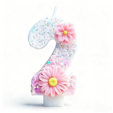 Imagem de Ayracat Velas de aniversário para bolo, 2ª vela de aniversário de flor rosa para decoração de festa, número 2