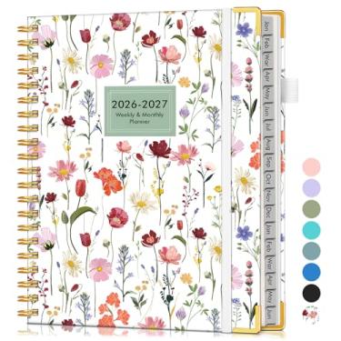 Imagem de Agenda semanal e mensal de 18 meses, 2026-2027, janeiro de 2026 a junho de 2027, agenda A4 de 21,6 x 28 cm, agenda semanal e mensal, agenda em espiral para trabalho, escola, casa, flor branca
