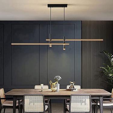Imagem de Iluminação pendente LED regulável moderna para ilha de cozinha, lustre LED linear com holofotes, luz pendente LED ajustável para mesa de jantar Barra de ilha de cozinha (cor: preto, tamanho: