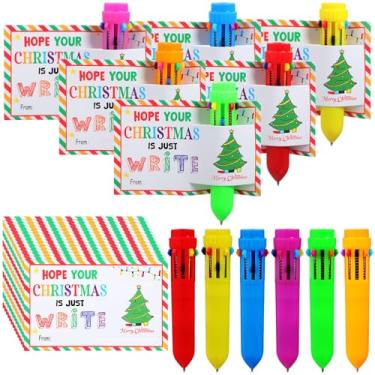 Imagem de Sayglossy 24 canetas esferográficas multicoloridas de Natal 10 em 1 e cartões de Feliz Natal de 1,0 mm, canetas esferográficas retráteis de 1,0 mm, lembrancinhas de meia para crianças, estudantes,