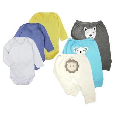 Imagem de Kit Roupa Bebê 6 Peças Body Longo E Mijão Bumbum Bordado - Koala Baby,