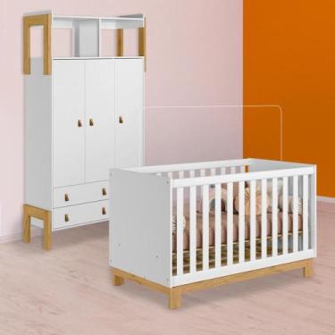 Imagem de Infantil Berço Mini Cama Slim e Guarda Roupa C/Nicho Branco - Qmovi