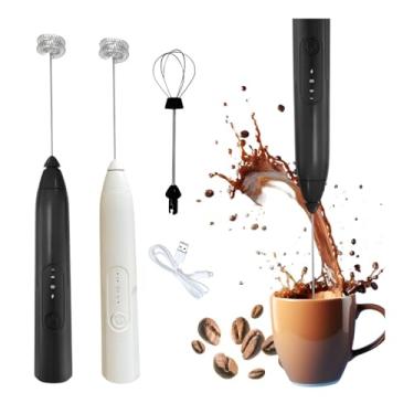 Imagem de Mini Mixer USB Recarregável Portátil Misturador de Bebidas Batedor de Ovos Espumador de Leite Turbo Cozinha Café Ovo Multiuso Processador Sem Fio Processador Inox Premium PRETO BRANCO