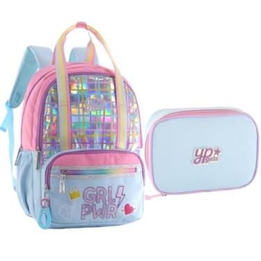 Imagem de Kit Mochila Candy Colorido Estrela Holográfico Com Chaveiro Pompom Estojo Box Juvenil (MF8239-AZUL)