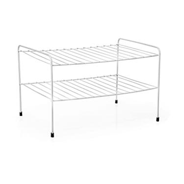 Imagem de Prateleiras Divisora de Prato Organizador de Armário Cozinha Vários Modelos Resistente em Aço Preto Branco Quadrado, de Canto Duplo p/Armários, Duplo Fiver (Branco, Prateleira Dupla)