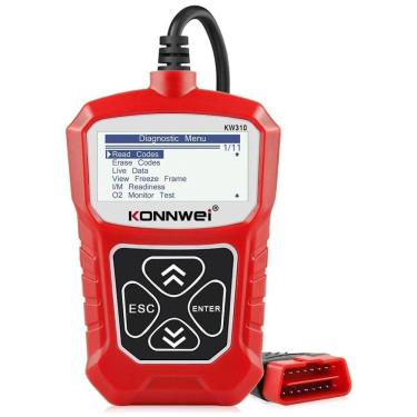 Imagem de Scanner Automotivo KW310 com Diagnóstico de 10 Modos de OBD2, 12V, KONNWEI, Vermelho