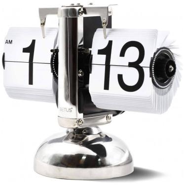 Imagem de Relógio de Mesa Retrô Mecânico Alimentado por Bateria, Betus, Prata e Branco