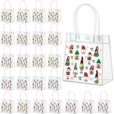 Imagem de Harloon 24 sacos de presente transparentes de Natal com alças de plástico para doces de Natal, sacolas de presente de festa, sacolas de PVC para lembrancinhas de festa de aniversário, 15 x 14 x 8 cm