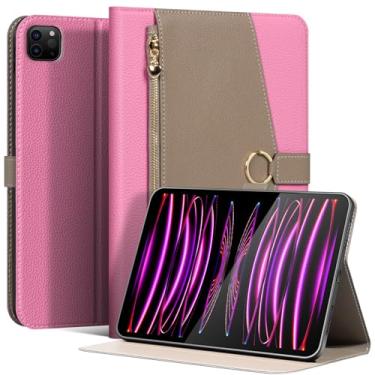 Imagem de XFYKJIN Capa para iPad Pro de 11 polegadas, modelos 2018-2022, capa protetora de couro de microfibra premium com bolso com zíper, fecho de fivela, despertar/hibernar e ficar em pé (rosa com cinza)