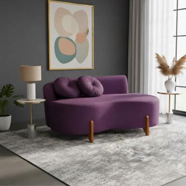 Imagem de Sofá Decorativo Curvo Orgânico Living Veludo Roxo - Montanaris Decor
