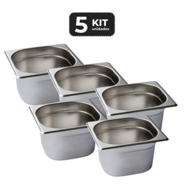 Imagem de Kit 5 cuba sem alca inox 1/6 gn 100 para buffet - Chef Line