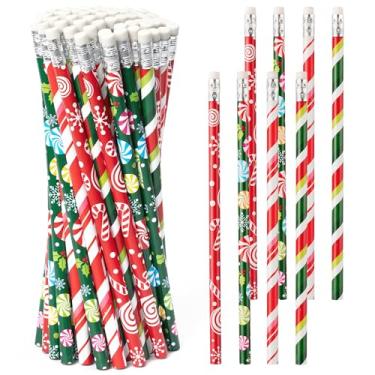 Imagem de Xqumoi 60 lápis de Natal com borracha – Lápis de madeira vermelho verde com bengala doce de Natal #2, sala de aula, recompensas de estudantes, material de escritório, enchimentos de sacolas de