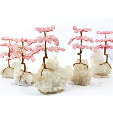Imagem de Árvore da Felicidade com Quartzo Rosa Rolado e Base de Drusa de Crista