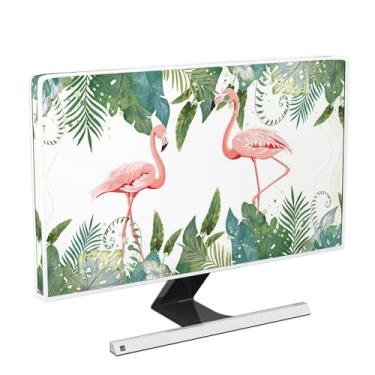 Imagem de Baocicco Capa de monitor de computador à prova d'água Tropical Flamingo 55, 60, 61 cm, 63 cm, capas de monitor à prova de poeira para tela de computador, decorativa para tela de computador, verde e