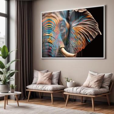 Imagem de Quadro com Moldura e Acrilico Cristal Vidro Sala Quarto Elefante Indiano Foco Decorativo Horizontal Grande Hall