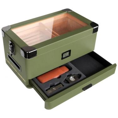 Imagem de Umidor Militar para Charutos em Madeira de Cedros com Higrômetro Preciso, CASE ELEGANCE, Verde